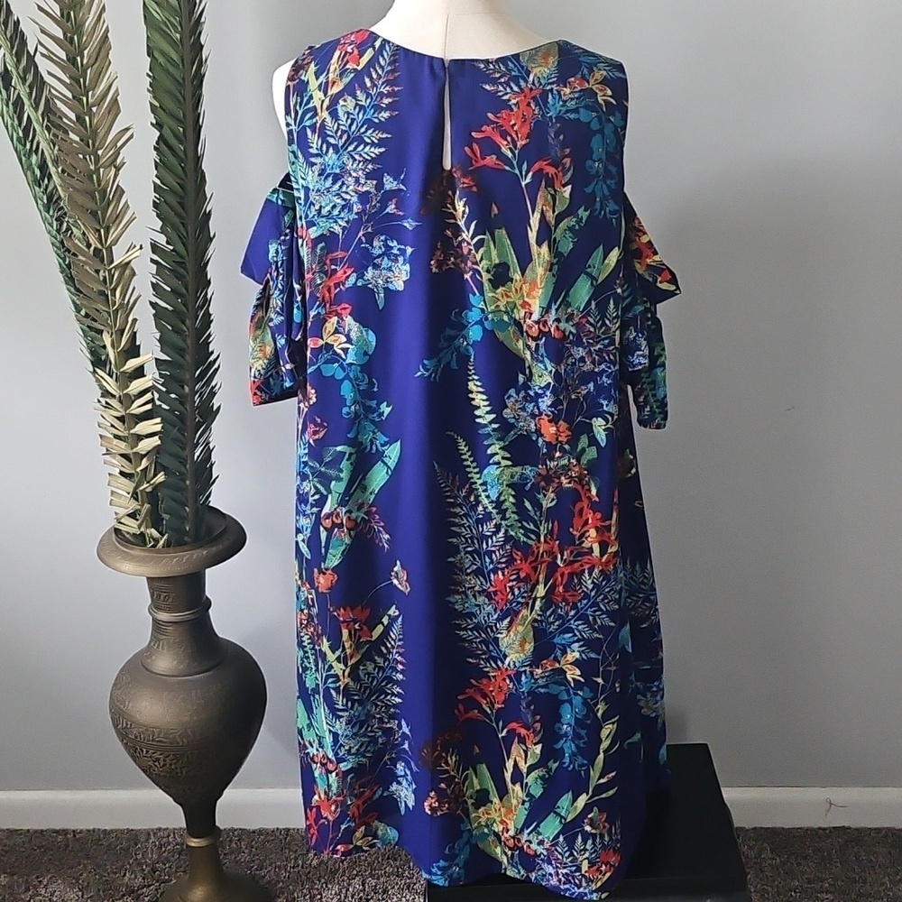 City Streets Purple/Blue Cold Shoulder Floral Print Dress - Picture 2 of 9